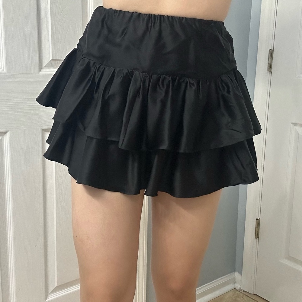 Caroline Constas Skirt Ruffle Black Mini Tiered Coquette Dainty Size Extra Small